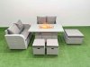 Fimous 7 Seater Outdoor Love Sofa Set Rattan Garden Furniture Set with Firepit Dining Table 3 Footstool Light Grey