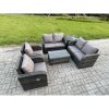 Fimous Rattan Garden Furniture Set 6 Seater Patio Outdoor Lounge Sofa Set with 2 Reclining Chairs Rectangular Coffee Table Side Table Dark Grey Mixed