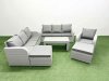 Fimous 9 Seater Poly Rattan Outdoor Garden Furniture Oblong Coffee Table Sofa Set Patio 3 Seater Sofa Reclining Chair 3 Seater Sofa 2 Big Footstools Light Grey