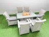 Fimous Outdoor Rattan Garden Furniture Set Patio 6 Chairs Plus Gas Fire Pit Table Sets Light Grey Mixed