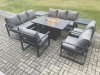 Fimous Aluminium Garden Furniture Outdoor Set Patio Lounge Sofa Gas Fire Pit Dining Table Set with 3 Armchair 2 Side Table Dark Grey