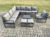 Fimous Aluminium Outdoor Garden Furniture Set Lounge Corner Sofa Chair Square Coffee Table Sets with 2 Small Footstools Dark Grey