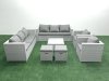 Fimous Outdoor Rattan Sofa Garden Furniture Set with 2 Armchairs Square Coffee Table 2 Small Footstools Light Grey Mixed