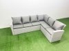 Fimous 10 Seater Garden Outdoor Rattan Furniture Set Rattan Corner Sofa Oblong Dining Table with 2 Armchairs 2 Big Footstools Light Grey Mixed