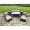 Fimous Rattan Outdoor Garden Furniture Set Rectangular Dining Table and Chair Sofa Set With 2 Side Tables 2 Big Footstool 7 Seater Dark Grey Mixed
