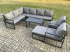 Fimous Aluminium Garden Furniture Set Outdoor Indoor Lounge Corner Sofa 2 Pcs Chair Oblong Coffee Table Sets with Big Footstool Dark Grey