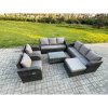 Fimous Rattan Outdoor Garden Furniture Sofa Set Patio Table & Chairs Set with 3 Seater Sofa Reclining Chair Big Footstool Dark Grey Mixed