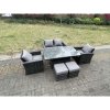 Fimous Rattan Outdoor Furniture Adjustable Rising Lifting Rectangle Dining Table Chairs Two Seater Love Sofa Sets Footstools 6 Seater