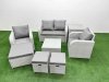 Fimous Light Grey PE Wicker Rattan Garden Furniture Set Sofa Set Reclining Adjustable Chair Square Coffee Table 7 Seater 3 Stools Side Table
