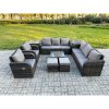 Fimous High Back Rattan Garden Furniture Set with Square Coffee Table 2 Small Footstools 2 Side Tables Indoor Outdoor Patio Lounge Sofa Set Dark Grey Mixed