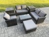 Fimous Rattan Garden Furniture Set 6 Seater Patio Outdoor Lounge Sofa Chair Set with 2 Side Tables Rectangular Coffee Table Big Footstool Dark Grey Mixed