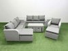 Fimous Outdoor Garden Furniture Set PE Rattan 3 Seater Sofa Reclining Chair Set with Oblong Coffee Table 4 Footstools 2 Side Tables Light Grey