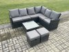 Fimous Rattan Garden Furniture Set Outdoor Lounge Corner Sofa Set With Square Coffee Table 2 Small Footstools 8 Seater Dark Grey Mixed