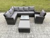Fimous 8 Seater Outdoor Garden Furniture Set Wicker PE Rattan Corner Sofa Set with Square Coffee Table Big Footstool Armchair Dark Grey Mixed