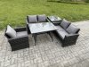 Fimous Wicker PE Rattan Garden Dining Set Outdoor Furniture Sofa with Rectangular Dining Table Love Seat Sofa Side Table Dark Grey Mixed