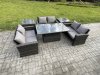 Fimous 6 pieces Outdoor Lounge Sofa Set Wicker PE Rattan Garden Furniture Set with Rising Lifting Table Double Seat Sofa 2 Side Tables Dark Grey Mixed