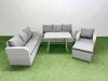 Fimous 7 Pieces Outdoor PE Rattan Garden Furniture with Cushions Reclining Chair 2 Side Tables Big Stool Light Grey
