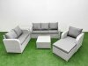 Fimous Patio PE Wicker 7 Seater Outdoor Rattan Furniture Sofa Sets with Square Coffee Table Reclining Chair Loveseat Sofa 3 Seater Sofa Big Footstool Side Table Light Grey