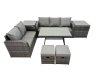 Fimous Garden Rattan Outdoor Furniture Set 7 Seater with Love Sofa 3 Seater Sofa 2 Side Table 2 Small Stools Dark Grey