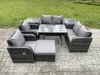 Fimous Wicker PE Rattan Garden Dining Set Outdoor Furniture Sofa with Rectangular Dining Table 2 Side Tables Big Footstool Dark Grey Mixed