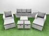 Fimous Outdoor Garden Furniture Set PE Rattan Lounge Sofa Set with Coffee Table 3 Seater Sofa 4 Footstools Side Table Light Grey