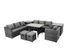 Fimous Rattan Dining Table Sofa Set with 2 Side Tables 2 Small Footstools Outdoor 9 Seat Garden Furniture Set Dark Grey Mixed