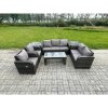 Fimous Outdoor Rattan Garden Furniture Set Rattan Lounge Sofa Set with Rectangular Coffee Table 2 Side Tables Dark Grey Mixed