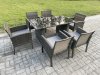 Fimous Wicker PE Outdoor Rattan Garden Furniture Arm Chair And Table Dining Sets 6 Seater Rectangular Table Dark Grey Mixed