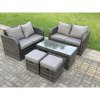 Fimous Dark Grey PE Wicker Rattan Garden Furniture Set Love Sofa 2 Seater Sofa Set Outdoor Rectangular Coffee Table 6 Seater