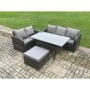 Fimous Outdoor Garden Patio Furniture Wicker Rattan Oblong Rectangular Dining Table and Lounge Sofa set with Big Footstool Dark Grey Mixed