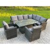 Fimous High Back PE Rattan Corner Sofa Set Garden Furniture Adjustable Rising Lifting Table Set With 2 Chair