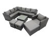 Fimous Rattan Garden Furniture Patio Furniture Sets with Corner Sofa Chair Square Coffee Table 3 Footstools Dark Grey Mixed