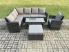 Fimous 8 Seat Rattan Garden Furniture Corner Sofa Set Outdoor Patio Sofa Chair Table Set with Big Footstool Dark Grey Mixed