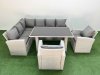 Fimous 8 Seater Wicker Rattan Corner Sofa Sets Outdoor Garden Furniture Sets with Rectangular Dining Table Lounge Sofa 2 Armchair Light Grey