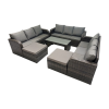 Fimous Rattan Garden Outdoor Furniture Set 3 Seater Sofa Coffee Table with 2 Big Footstools Dark Grey Mixed