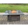 Fimous Outdoor Rattan Garden Furniture Sofa Set Gas Fire Pit Dining Table Gas Heater Burner With Armchair Big Footstool 8 Seater Dark Grey Mixed