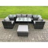 Fimous 6 Seater Rattan Outdoor Furniture Garden Dining Set with Oblong Dining Table 2 Side Tables Big Footstool 2 Armchairs Dark Grey Mixed
