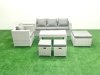 Fimous Rattan Garden Furniture Set Outdoor Lounger Sofa with Coffee Table 3 Footstools Side Table Light Grey Mixed