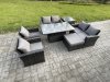 Fimous Rattan Garden Furniture Sets 7 Seater Patio Outdoor Rising Lifting Table Sofa Set with Double Seat Sofa Side Table Big Footstool Dark Grey Mixed