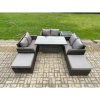 Fimous Rattan Garden Outdoor Furniture 3 PC Love Sofa Set Patio Adjustable Rising lifting Dining Table With Side Table 2 Big Footstool