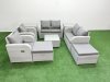 Fimous 8 Seater Outdoor Reclining Chair Love Sofa Set Rattan Garden Furniture Set with Square Coffee Table 2 Big FootStools 2 Side Table Light Grey