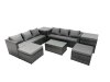Fimous Rattan Garden Furniture Dining Set 8-seater Patio Coffee Table Sofa Set with 2 Side Tables 2 Big Footstools Dark Grey Mixed