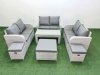 Fimous 9 Seater PE Wicker Rattan Furniture Sofa Sets with Oblong Coffee Table 2 Seater Love Sofa 3 Stool Light Grey
