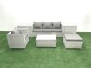 Fimous 6 Pieces Rattan Garden Furniture Set Outdoor Garden Sofa Chair Coffee Table Set with 2 Side Tables Big Footstool Light Grey Mixed