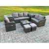 Fimous Indoor Outdoor Rattan Garden Furniture 8 Seater Set Table Sofa Chair Patio Conservatory with Grey Cushions 2 Side Tables 2 Small Footstools