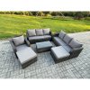 Fimous Wicker PE Rattan Garden Furniture Set 9 Seater Outdoor Lounge Sofa Set with Coffee Table 2 Big Footstool Dark Grey Mixed