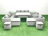 Fimous Rattan Garden Furniture Dining Set 12 Seater Lounge Sofa Chair Dining Table Set with 4 Footstools 2 Side Tables Light Grey Mixed