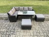 Fimous 8 Seater High Back Rattan Garden Furniture Set Corner Sofa With Rectangular Dining Table 2 Big Footstool Dark Grey Mixed