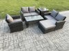 Fimous 6pcs Rattan Outdoor Garden Furniture Sofa Set with Coffee Table Big Footstool Side Table Dark Grey Mixed