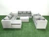 Fimous Outdoor Rattan Sofa Garden Furniture Set with 2 Armchairs Oblong Coffee Table Big Footstool Side Table Light Grey Mixed